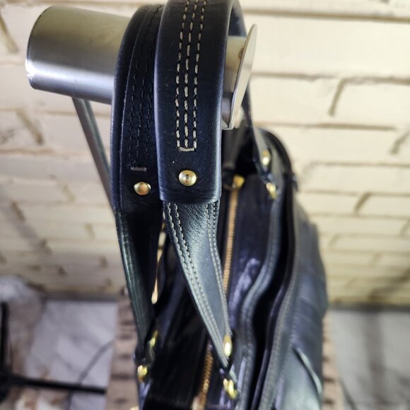 Vintage Coach Hampton Black Leather Pleated Handbag Tote Purse c - Picture 6 of 12